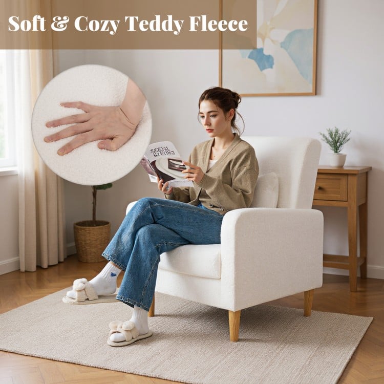 Modern Upholstered Sofa chair with Lumbar Pillow and Teddy Fleece Cover