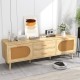 Rattan TV Stand for 65-Inch TV with Drawers and Solid Wood Legs