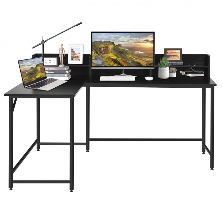 L-Shaped Computer Desk with File Rack and 2 Shelves