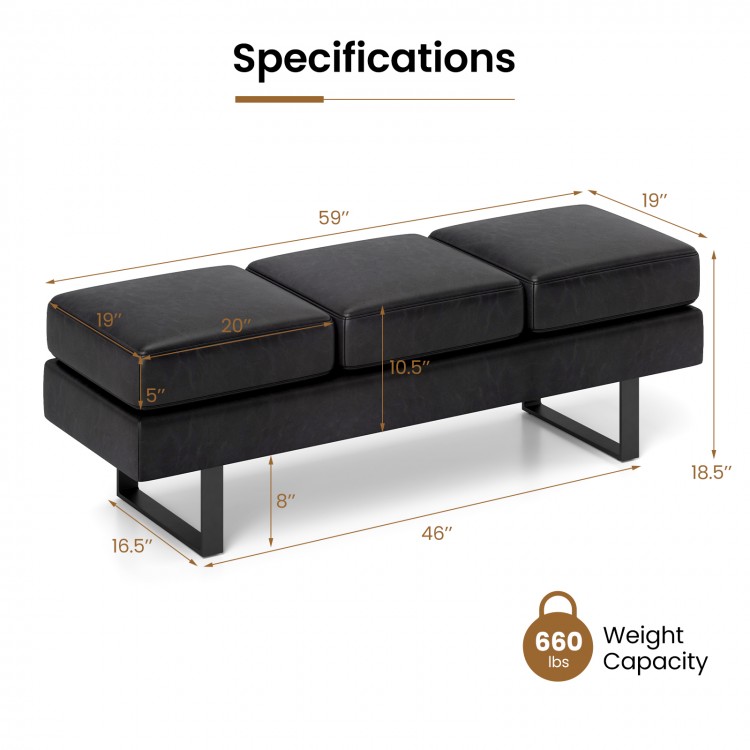Waiting Room Bench Seating Long Bench with Metal Frame Leg