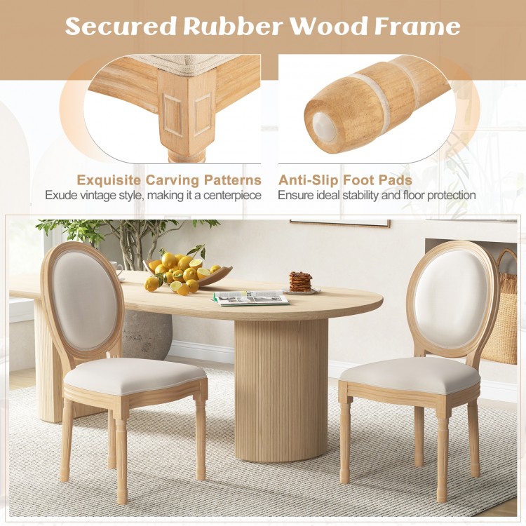 Rubber Wood Kitchen French Dining Chair Set of 2 with Sponge Padding and Round Backrest