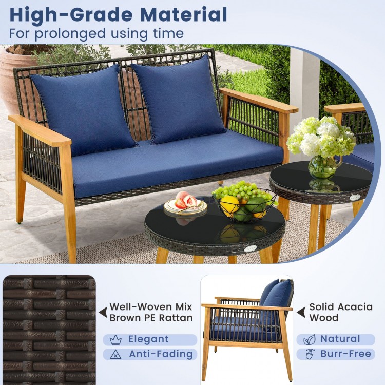 5 Piece Outdoor Conversation Set with 2 Coffee Tables for Backyard Poolside
