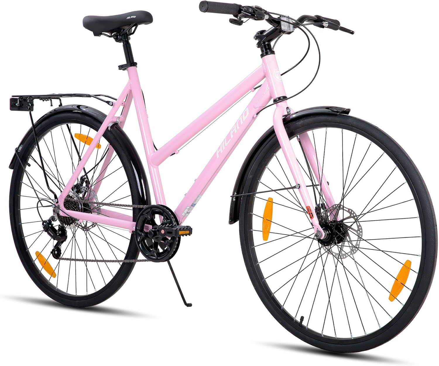 Hiland 28 tommer aluminium landevejscykel, 7-speed pendlercykel med skivebremser, 700C komfortabel by til mænd kvinder