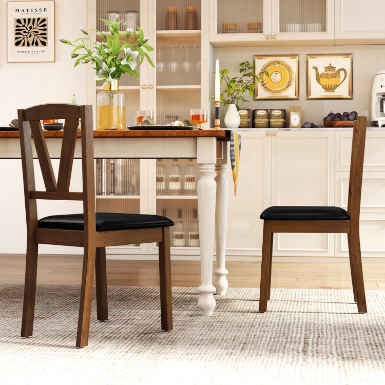 Wooden Dining Chair Set of 2 with PU Leather Upholstered and Rubber Wood Frame