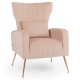 Velvet Upholstered Wingback Chair with Lumbar Pillow and Golden Metal Legs