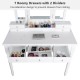 Makeup Dressing Table with Tri-Folding Mirror and Cushioned Stool for Women