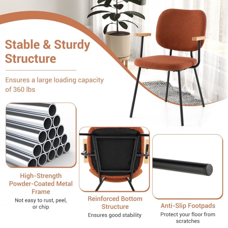 Set of 2 Modern Fabric Dining Chairs with Armrest and Curved Backrest