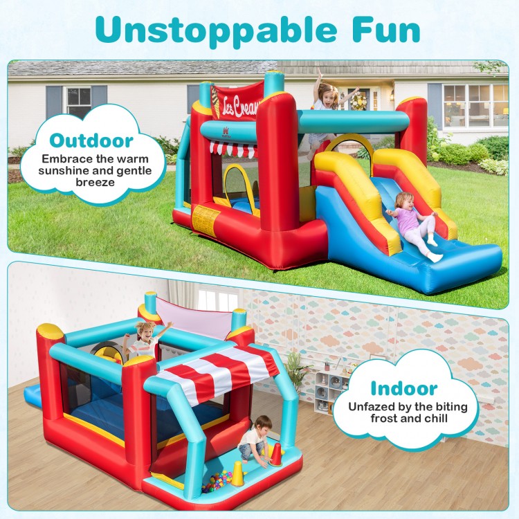 5-in-1 Ice Cream Inflatable Bounce House with Ball Pit and Slide with 520W Blower