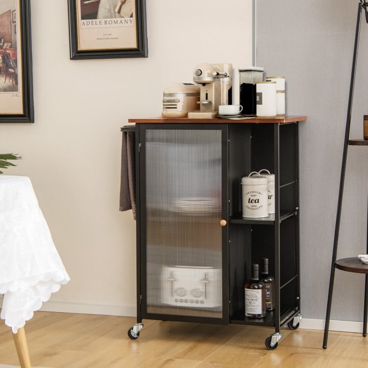 Mobile Serving Cart with Transparent Single Door Cabinet