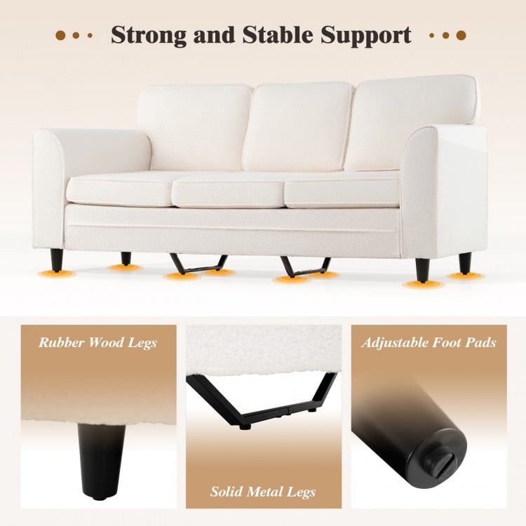 Upholstered Teddy Velvet 3-Seat Sofa with Comfy Back Pillows