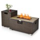 32 Inch x 20 Inch Propane Rattan Fire Pit Table Set with Side Table Tank and Cover