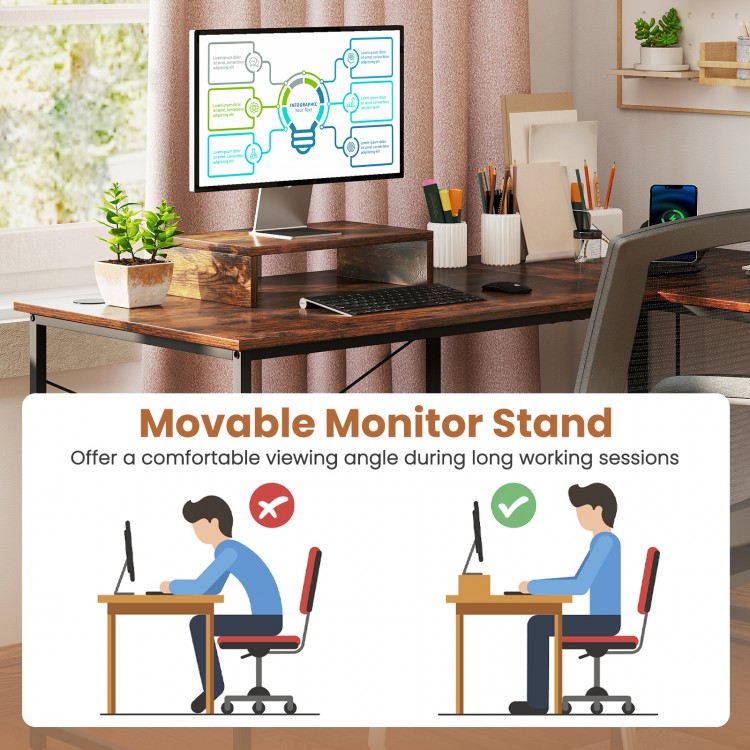 95 Inch 2-Person L-Shaped Long Reversible Computer Desk with Monitor Stand