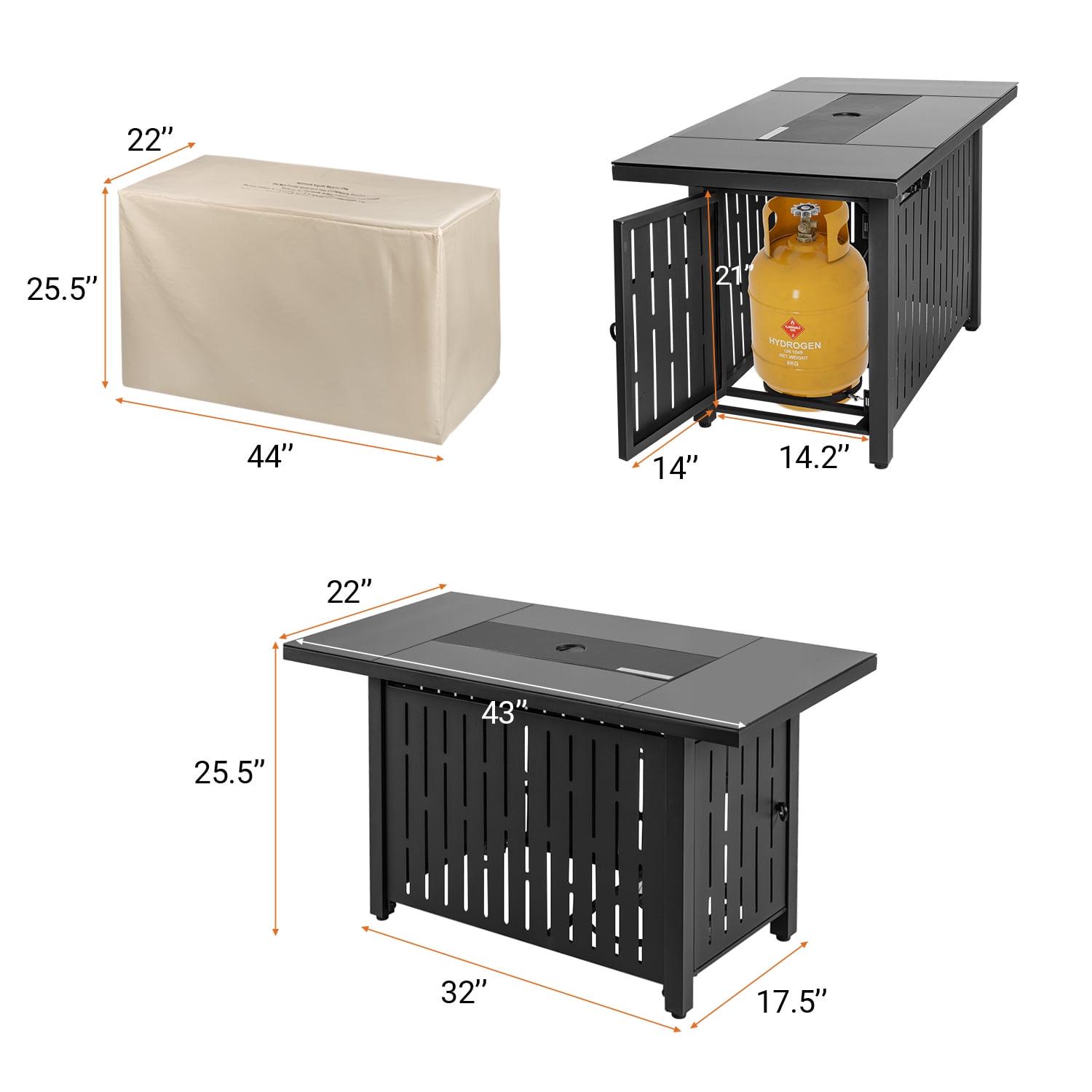 Vineego 43′′ Gas Fire Pit Table, 50,000 BTU, Black, Propane, Outdoor/Indoor, Auto-Ignition, Includes Blue Fire Glass & Cover