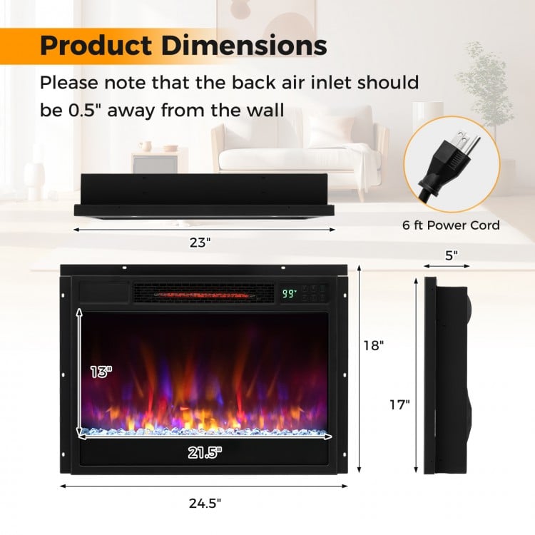 23 Inch 1500W Recessed Electric Fireplace Insert with Remote Control