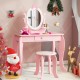 Kid Vanity Table Stool Set with Oval Rotatable Mirror