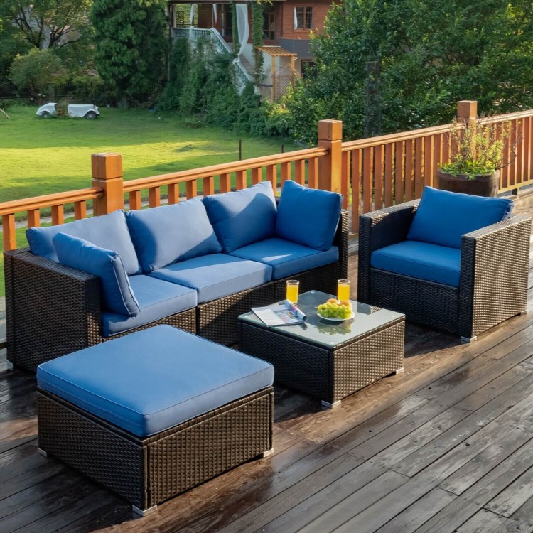6 Pieces Patio Rattan Furniture Set with Cushion