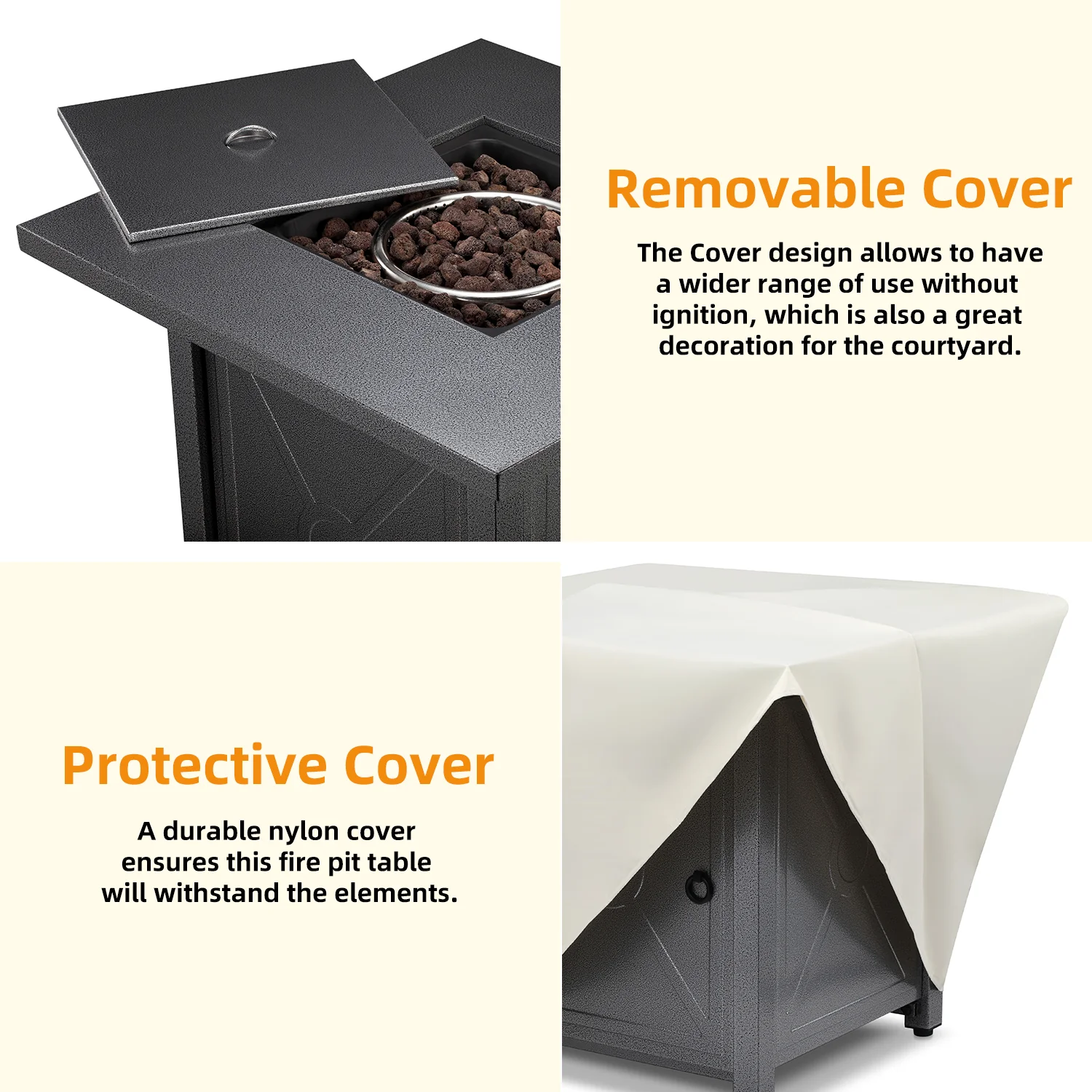 R.W.FLAME 28′′ Propane Fire Pit Table, 40,000 BTU, Multi-Function with Glass Cover, ETL & CSA Certified