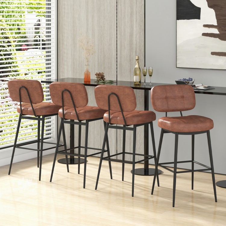 Set of 2 Bar Stools with Padded Seat and Footrest for Kitchen Island