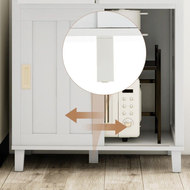 Freestanding Kitchen Pantry with Hutch Sliding Door and Drawer