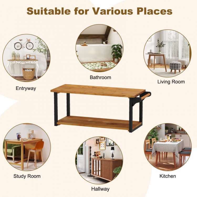 Teak Wood Wall Mounted Floating Shelves with Towel Bar