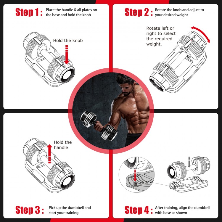 5-in-1 Weight Adjustable Dumbbell with Anti-Slip Fast Adjust Turning Handle