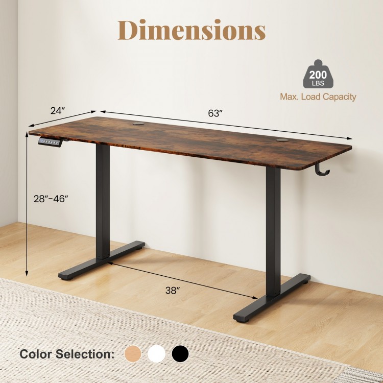 Electric Standing Desk with 3 Memory Heights and 2 Hanging Hooks and Cable Holes