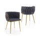 Set of 2 Upholstered Dining Chair with Curved Backrest and Metal Tubes