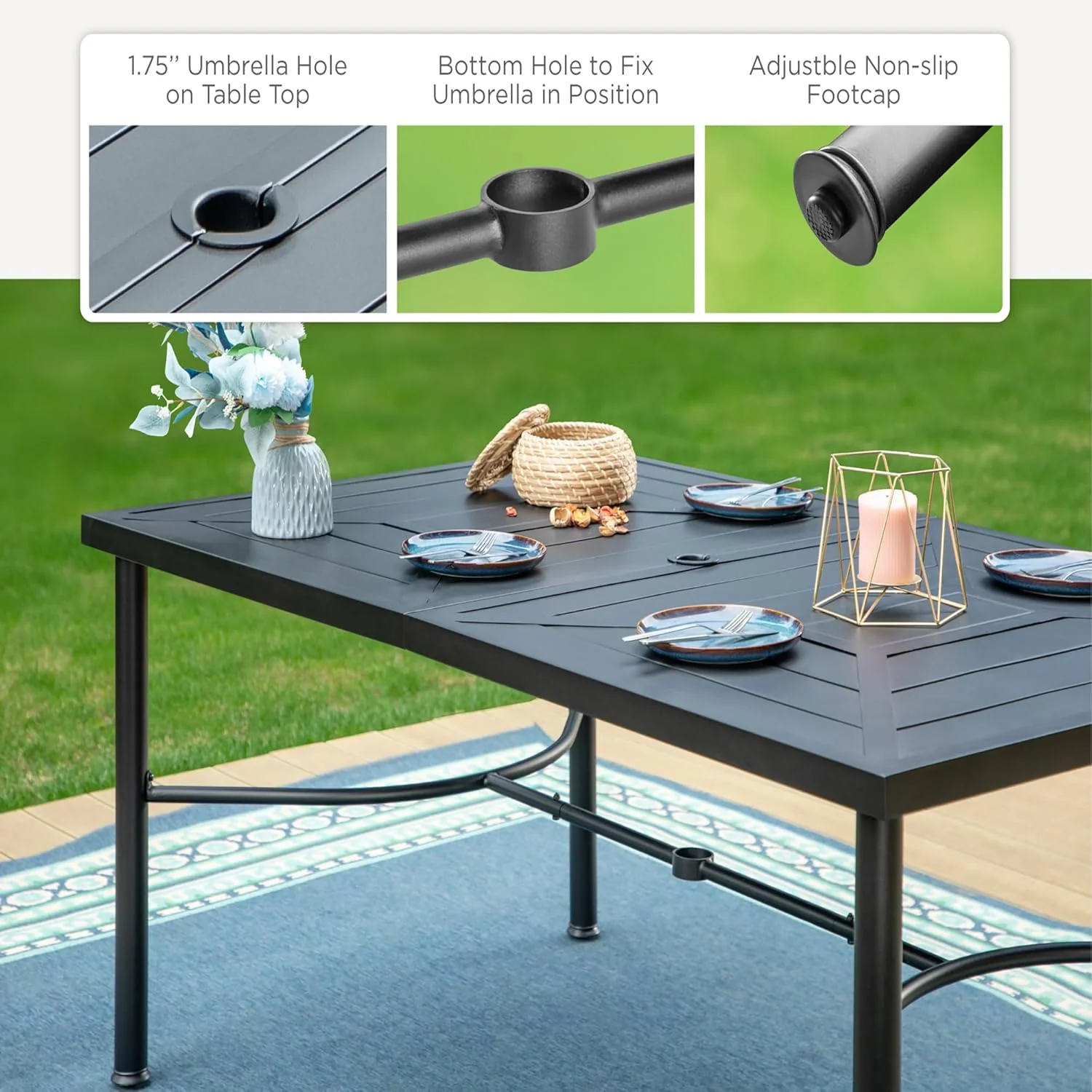 PHI VILLA 6-Piece Outdoor Dining Sets, All-Weather Patio Table and Chairs Set with Umbrella for 4, Heavy Duty Patio Round Table Set for Deck, 4 Extra Large Outdoor Swivel Chairs with Thick Cushions