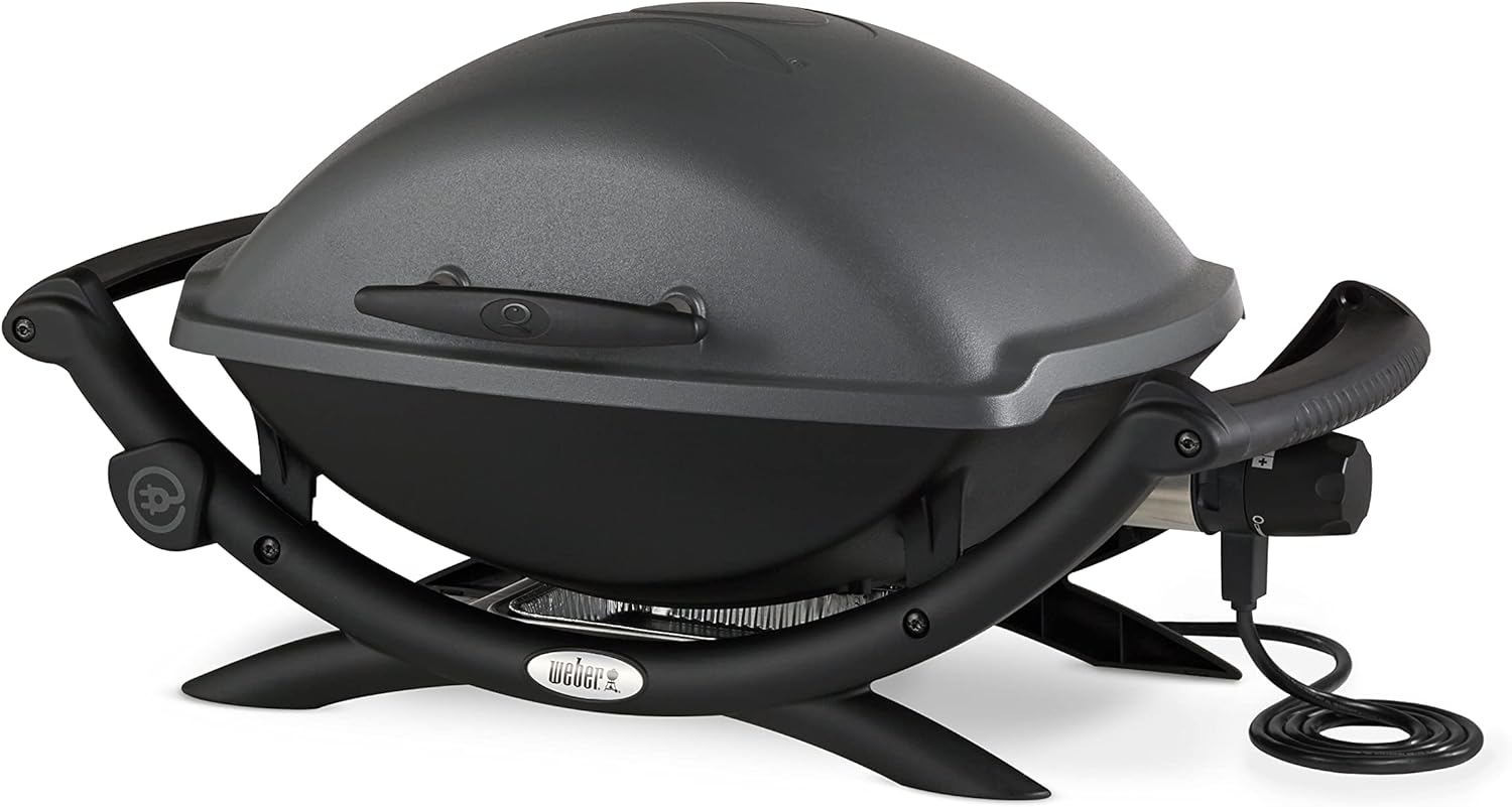 Weber Q1400 elektrisk grill, 43 x 32 cm grillpladser, bærbar grillgrill, 2-delt porcelænsmaleret støbejerns grillrist, støbt aluminium låg & hus - mørkegrå (52020079)