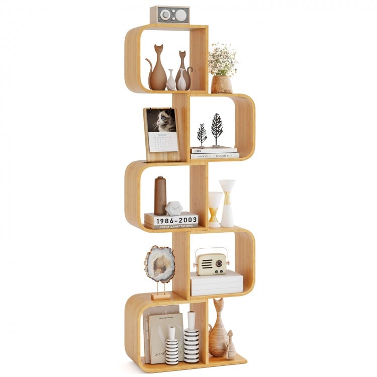 5-Tier S-Shaped Bookcase with 5 Open Cubes for Living Room