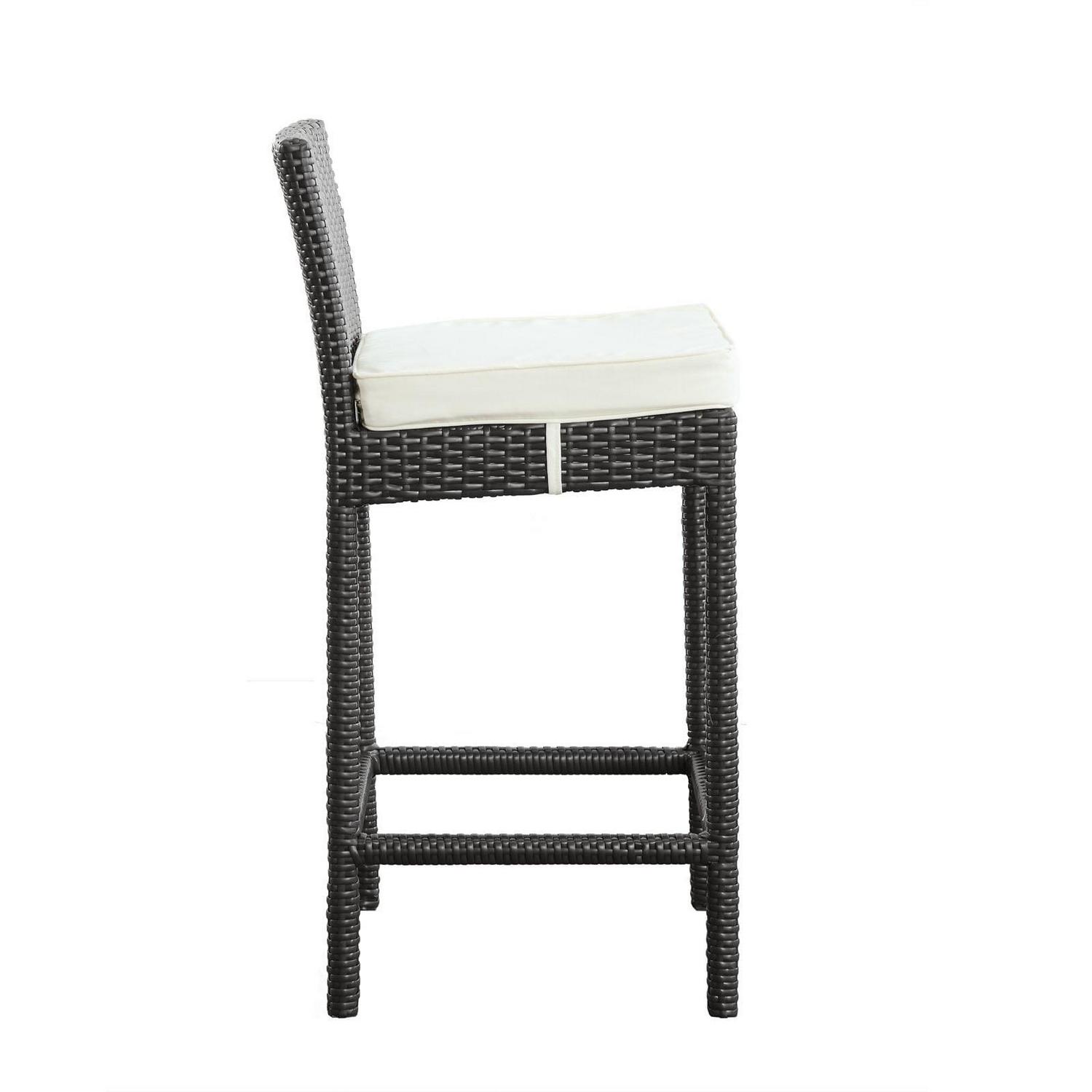 Modway Lift Bar Stool Set of 2, Espresso White Rattan, Outdoor Patio Furniture