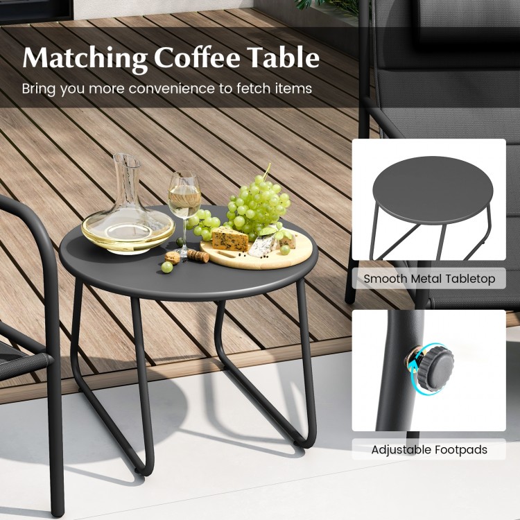 3 Piece Outdoor Bistro Set Patio Metal Chair and Coffee Table Set