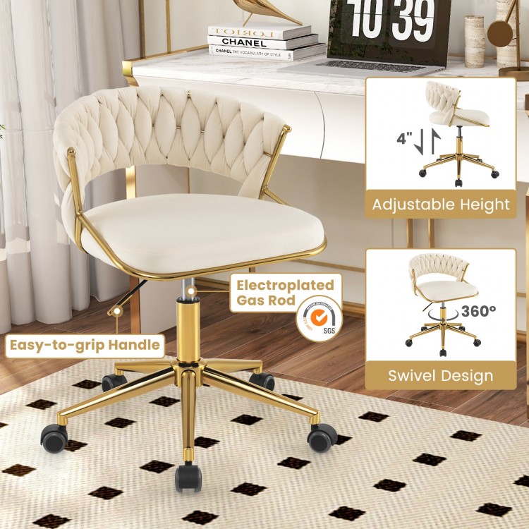 360° Height Adjustable Swivel Upholstered Desk Computer Chair with Hand-woven Back