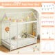 Twin Size Kids House Bed Wooden Floor Bed with Roof and Full-length Safety Guardrail