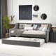 Twin Size Daybed with Trundle Sofa Bed with Curved Armrests and Backrest