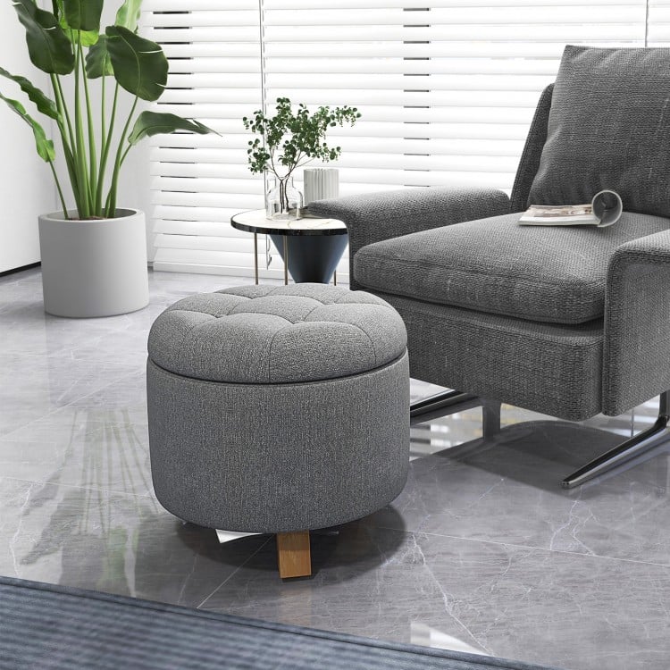 Upholstered Round Ottoman with Solid Rubber Feet