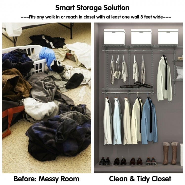 3 to 6 Feet Wall-Mounted Closet System Organizer Kit with Hang Rod