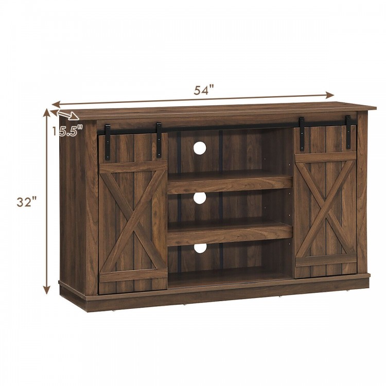 Farmhouse Wood TV Stand for TVs up to 60 Inch with Sliding Barn Doors