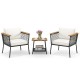 3 Piece Patio Furniture Set Rattan Chair Set with 2-Tier Coffee Table