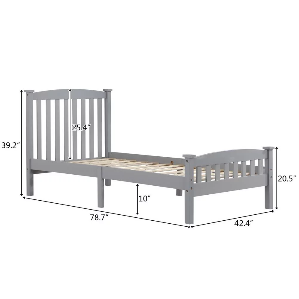 Ktaxon Twin Size Gray Wood Bed Frame with Headboard & Footboard, Solid Pine, No Box Spring Needed