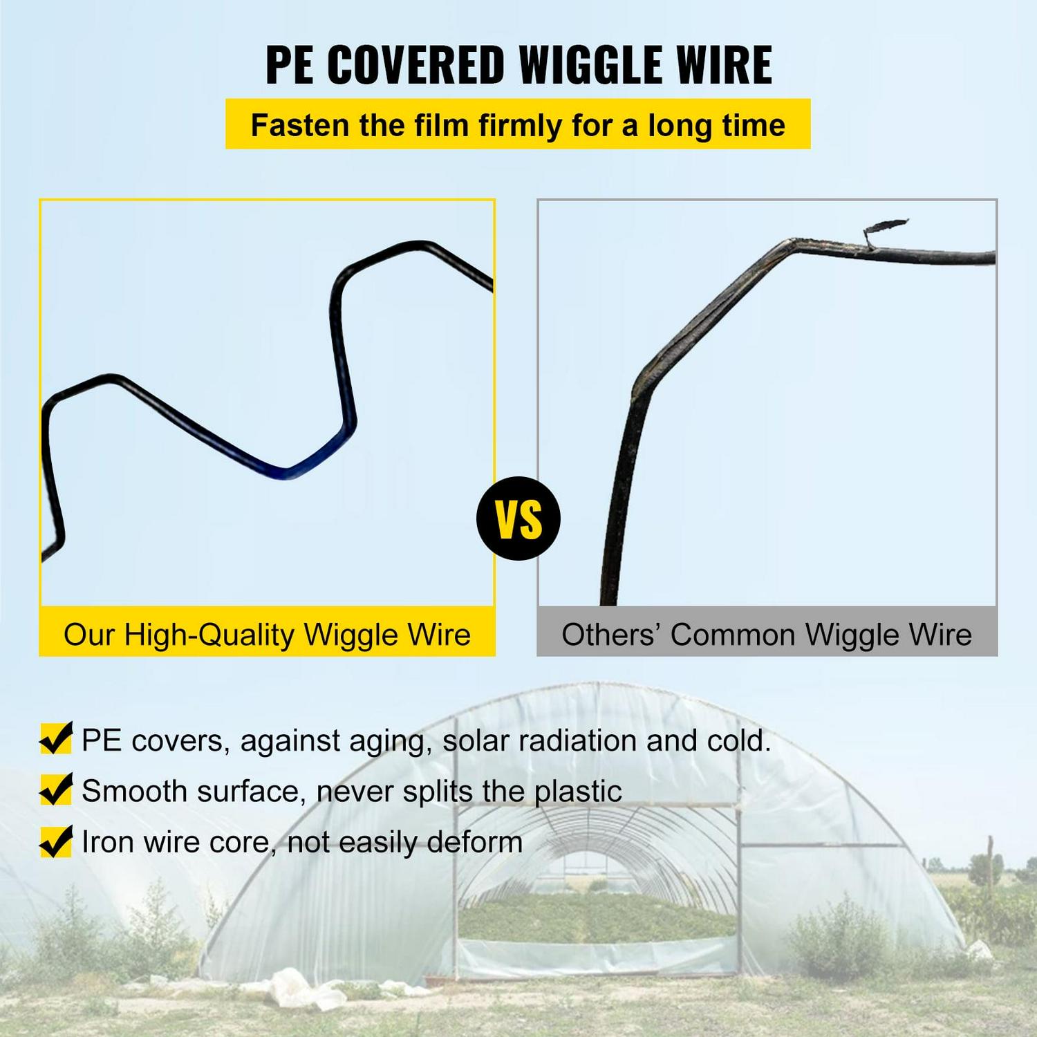 VEVOR Greenhouse Wiggle Wire & Lock Channel Set, 6.56ft Aluminum & PE Coated, 20 Pack for Plastic Film & Shade Cloth