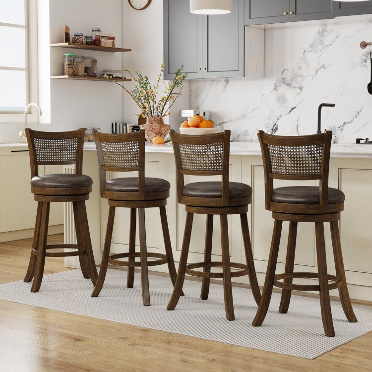 29 Inches Swivel Counter Height Barstool Set of 2 with Rattan Backrest and Footrest