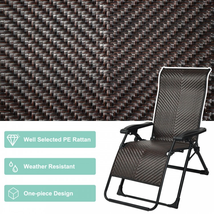 2 Pieces Patio Rattan Zero Gravity Lounge Chair