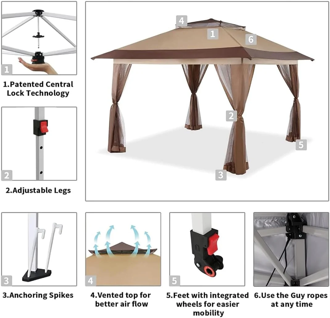 CROWN SHADES 13x13 Pop Up Gazebo, Canopy Tent, Gazebos on Clearance - Outdoor Gazebo for Backyard & Patio Furniture - Carpa Pop Up Tent with Wheeled STO-N-Go Cover Bag (White)