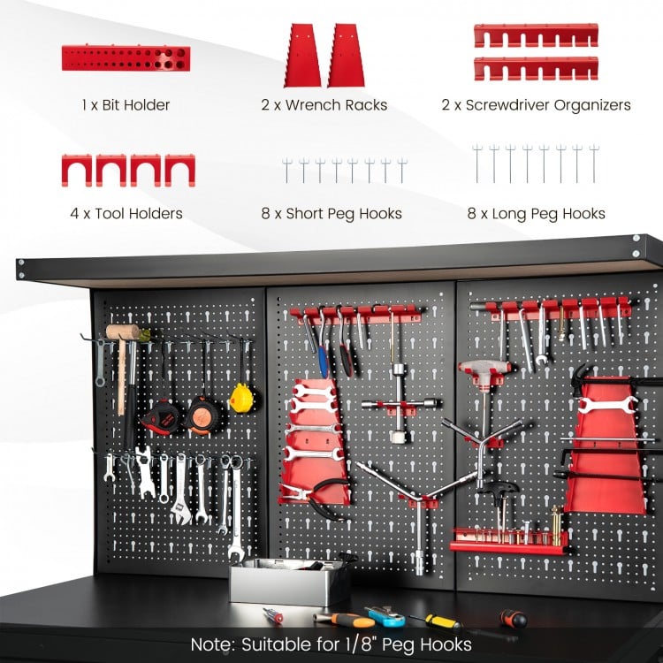 48 Inch Workbench with Pegboard and Drawers