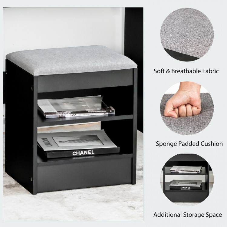 Vanity Table Set with Cushioned Stool and Lighted Mirror