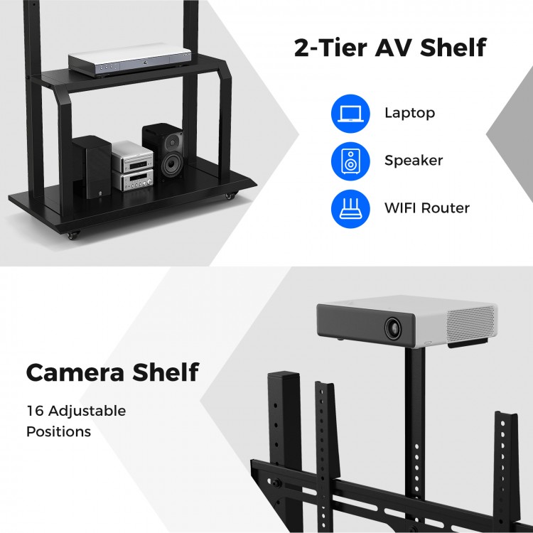 Mobile TV Stand with Camera Shelf and AV Shelves for 32-80 Inch Flat/Curved TVs