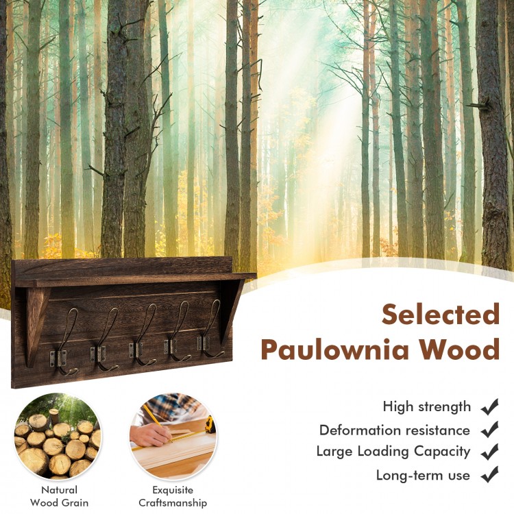 24 Inch Entryway Wall Mounted Coat Rack with Shelf and 5 Hooks