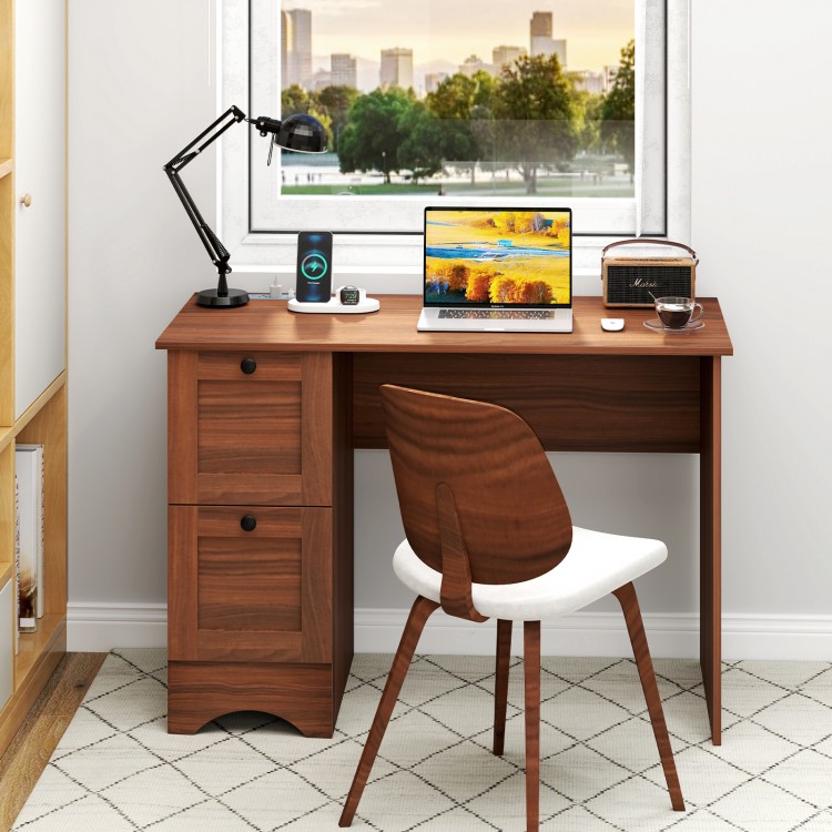 Wooden Computer Desk Workstation with 2 Drawers for Home and Office