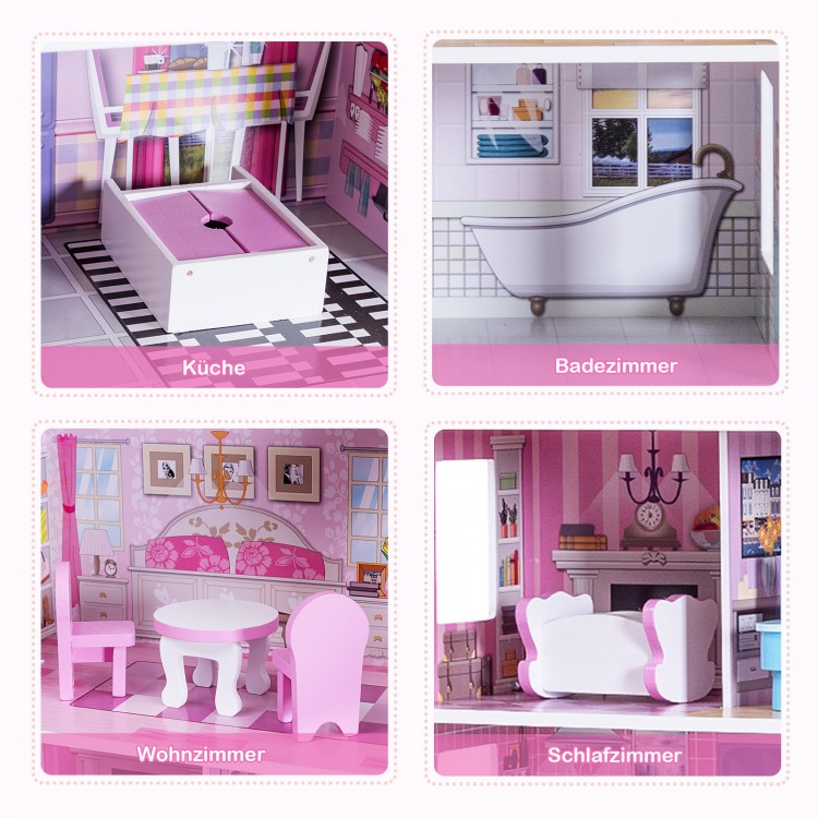 28 Inch Pink Dollhouse with Furniture